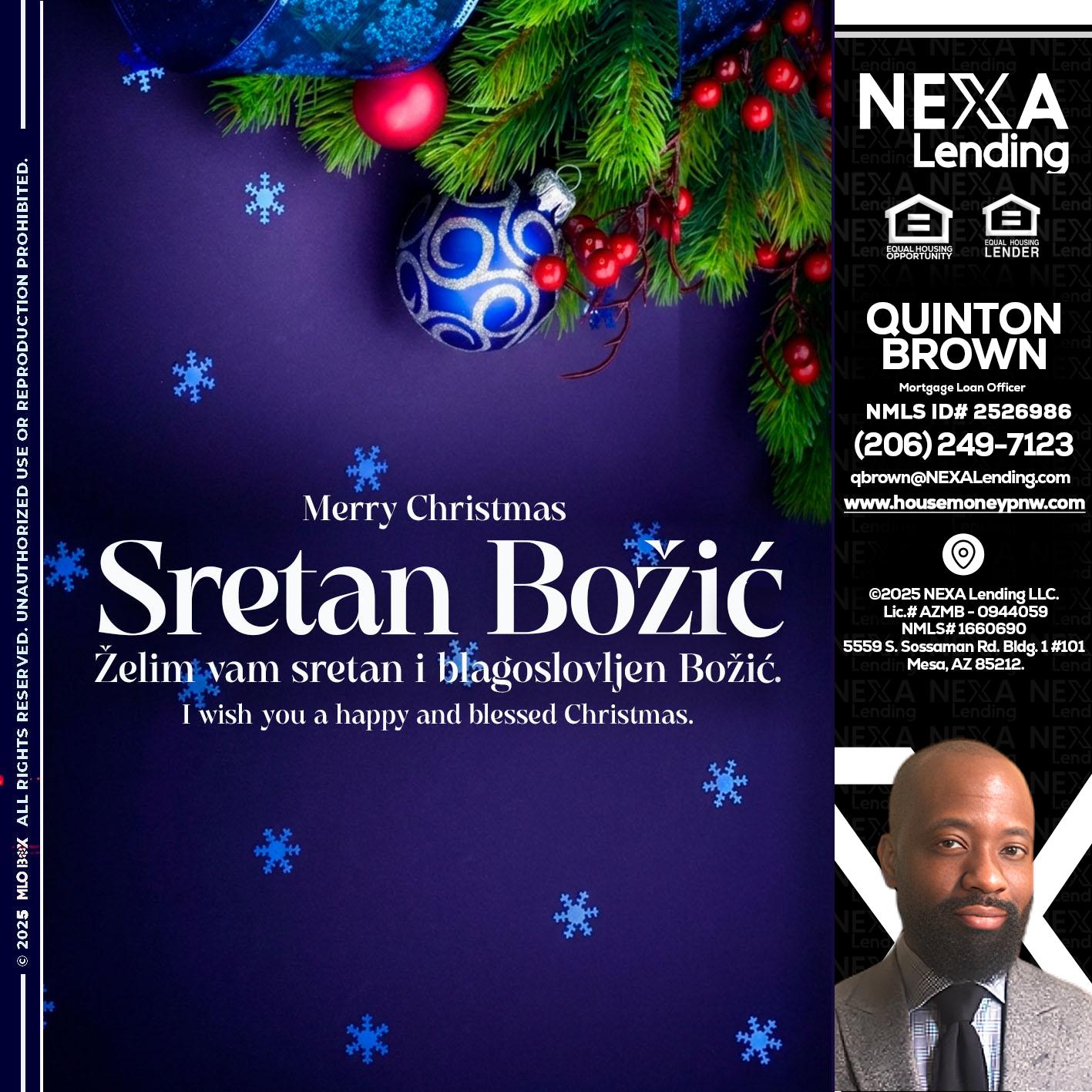 Sretan Božić - Quinton Brown -Mortgage Investment Consultant